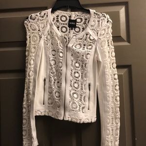 White Crochet faux leather jacket